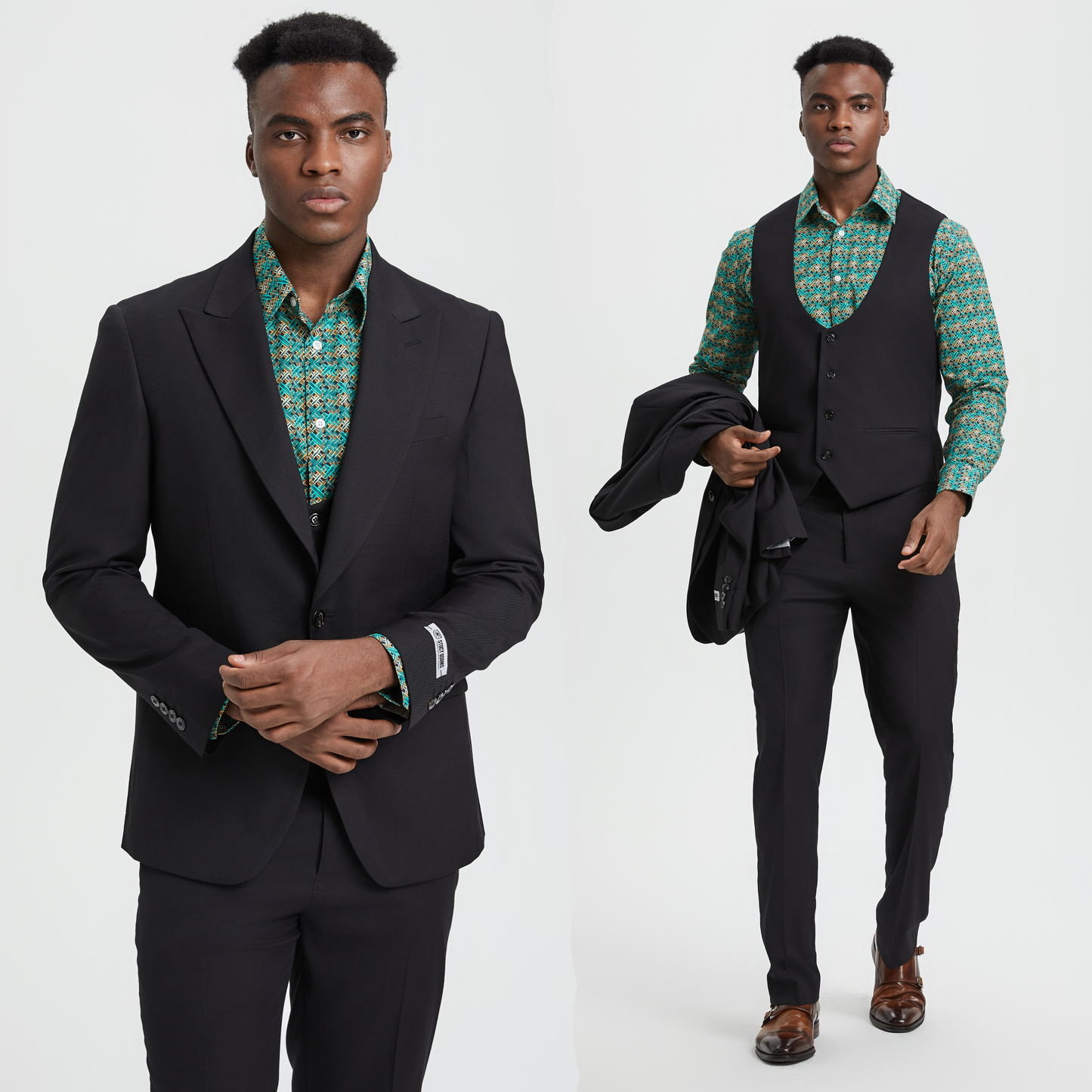 Stacy Adams U-Vest Hybrid Fit Suit Expandable Waist, Black: 38R