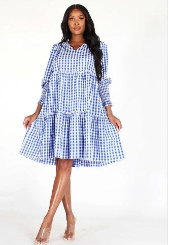 Blue Gingham Flirty Babydoll Dress