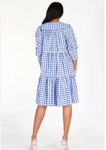 Blue Gingham Flirty Babydoll Dress