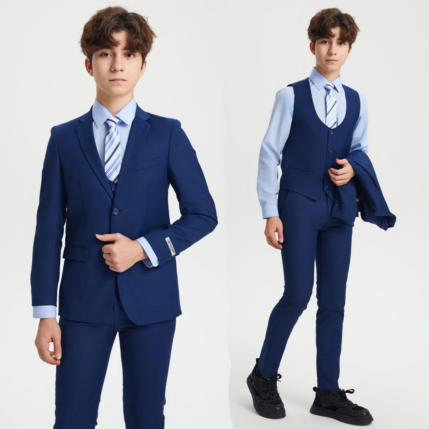 Stacy Adams Boys Suit 5-Piece w/ Dress Shirt & Tie, Indigo: 16