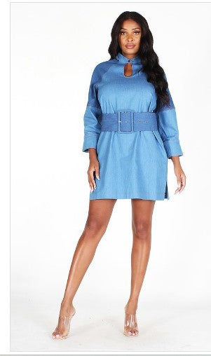 2 Tone Denim Dress 7/8 Sleeve