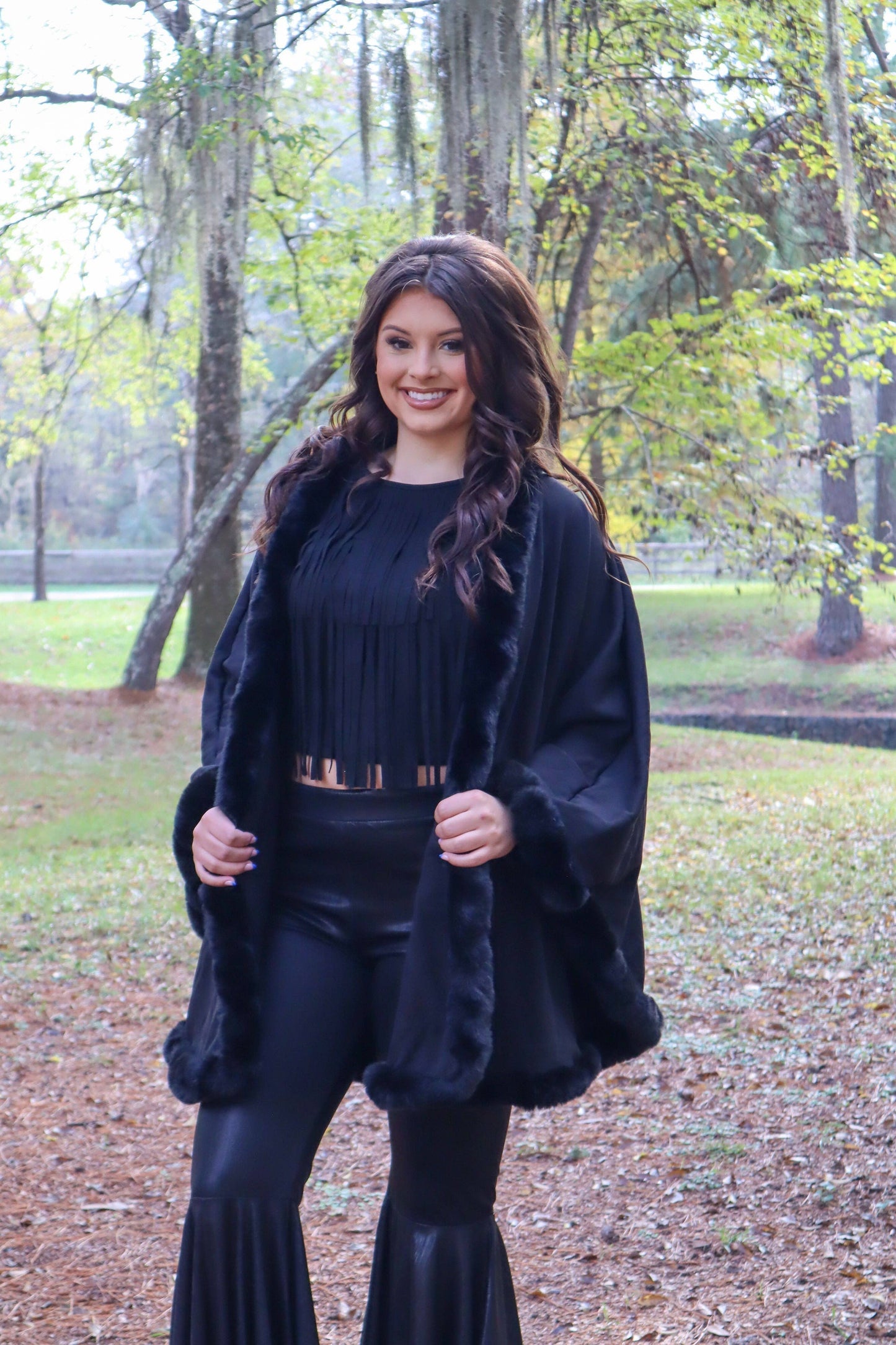 MK135 Lubbock Fur Trim Poncho - Mustard: MUSTARD / 1XL