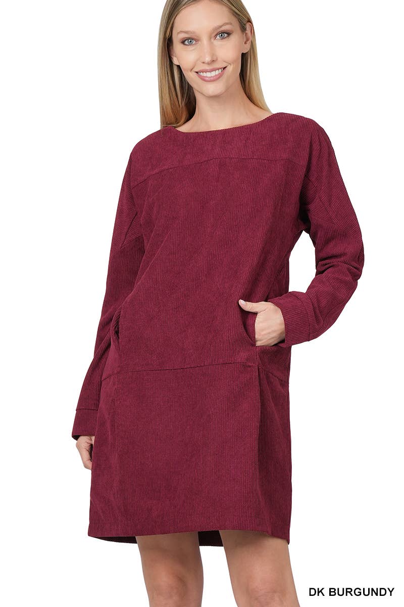 CORDUROY RELAXED MINI DRESS WITH POCKETS: -DOORBUSTER (NO RETURN)