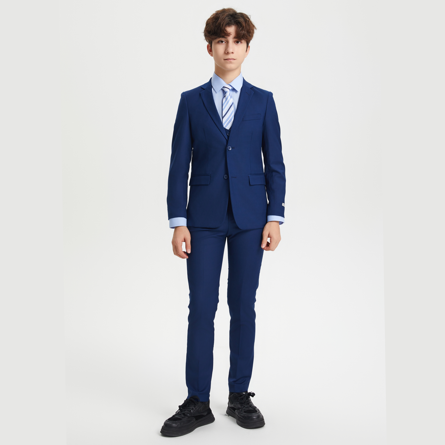 Stacy Adams Boys Suit 5-Piece w/ Dress Shirt & Tie, Indigo: 16