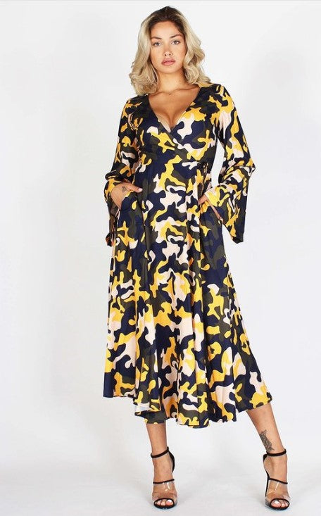 Yellow/Green Wrap Dress