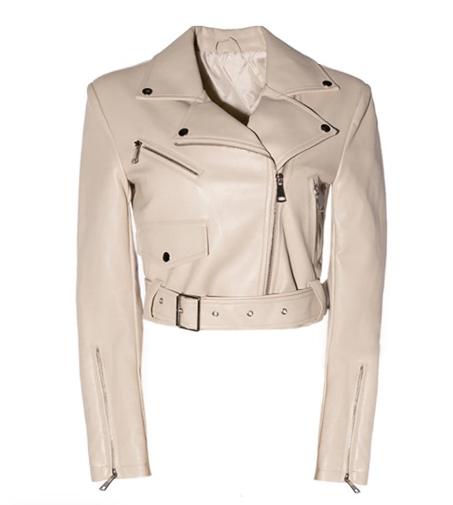Azalea Wang Beige Leather Jacket