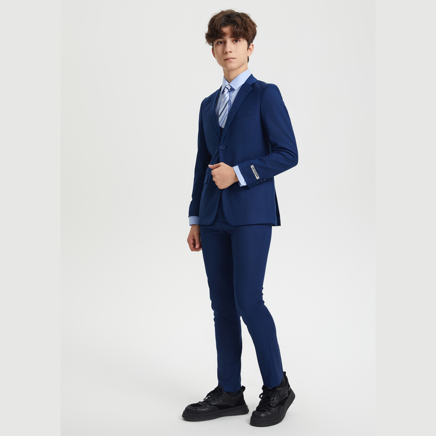 Stacy Adams Boys Suit 5-Piece w/ Dress Shirt & Tie, Indigo: 16