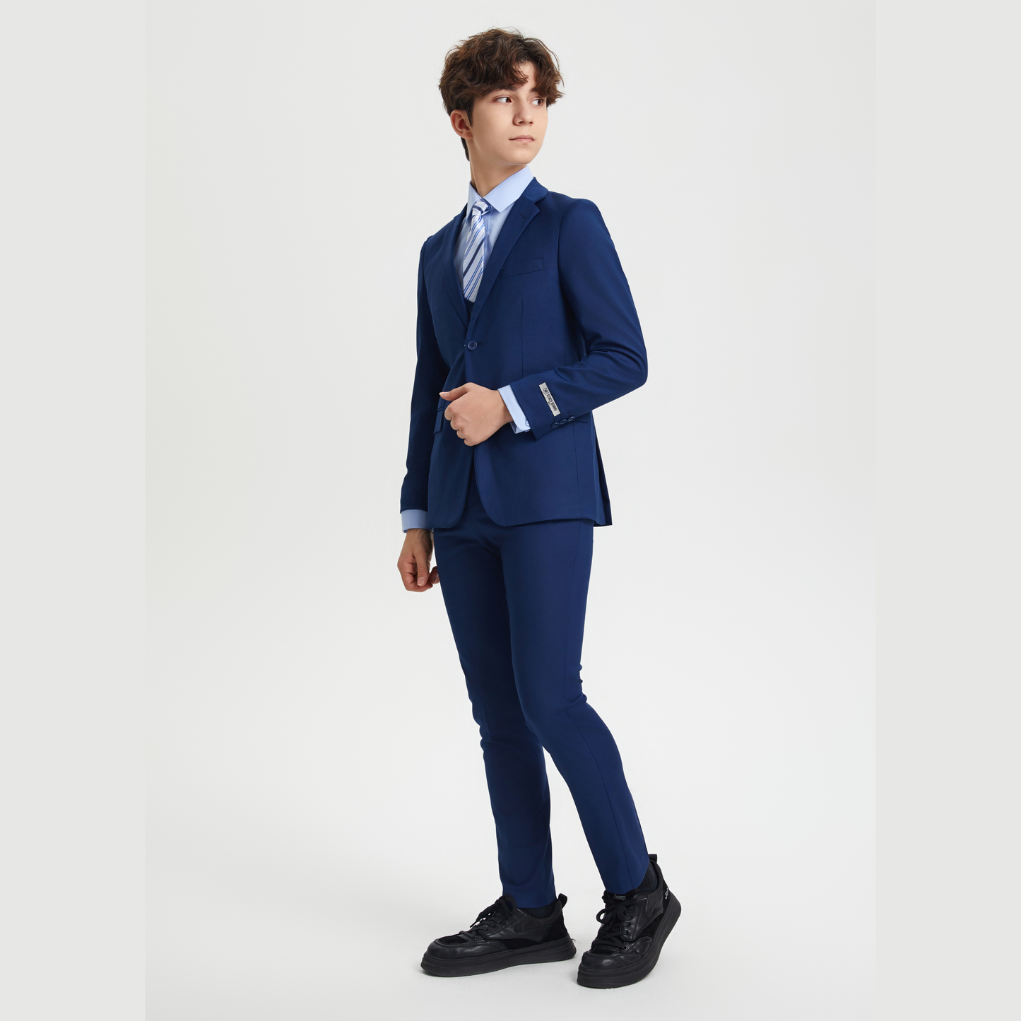 Stacy Adams Boys Suit 5-Piece w/ Dress Shirt & Tie, Indigo: 16