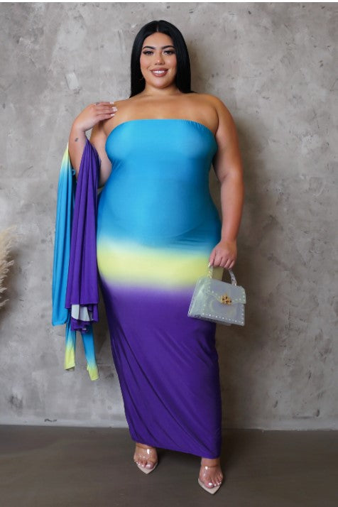 Purple OMBRE Dress and Cardigan Set
