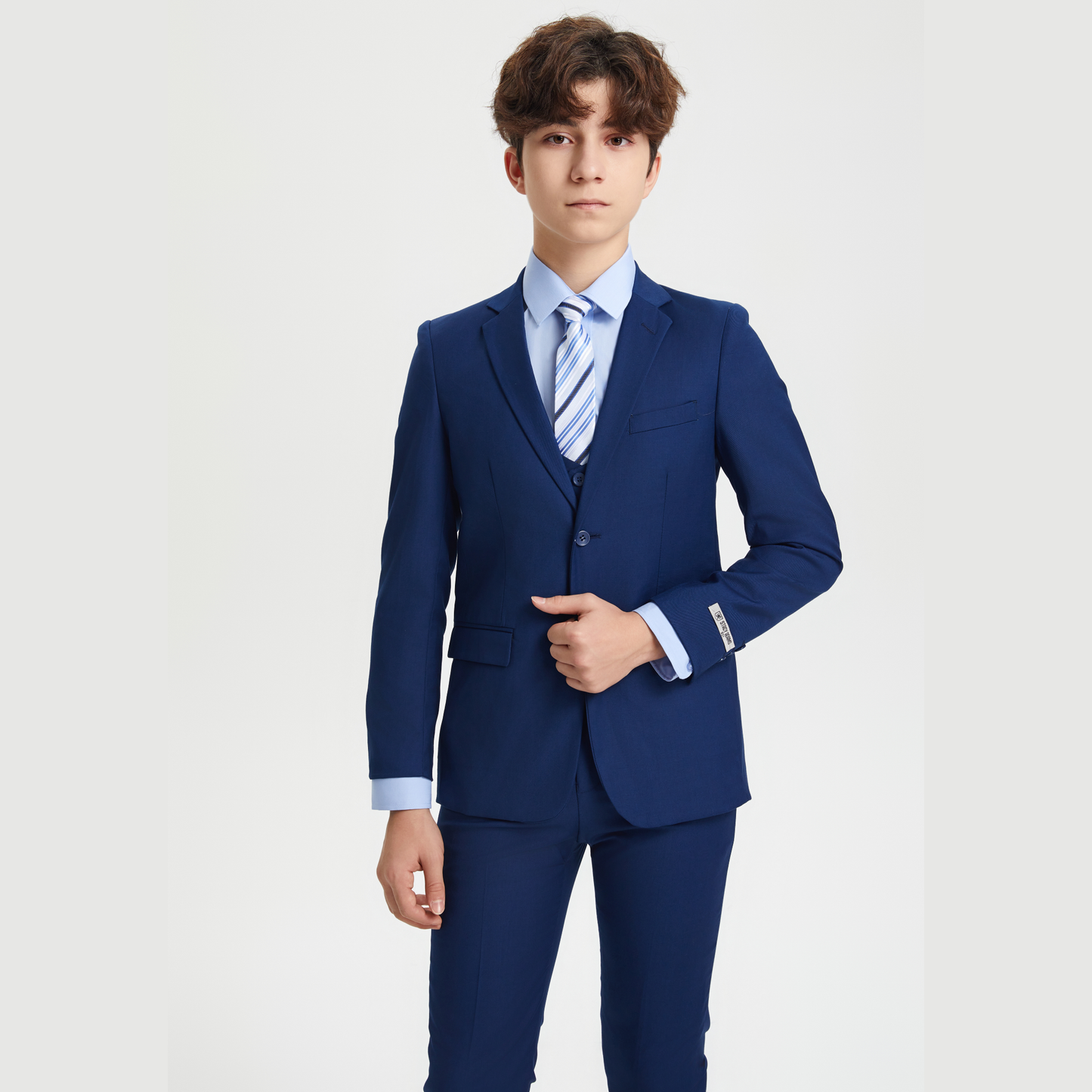 Stacy Adams Boys Suit 5-Piece w/ Dress Shirt & Tie, Indigo: 16