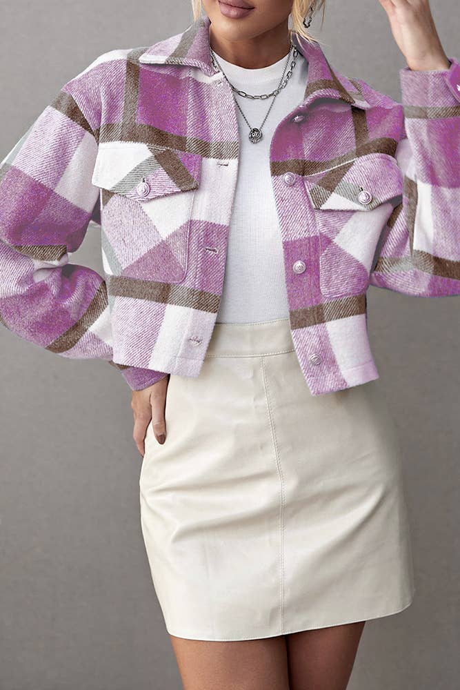 Pocketed Plaid Open Button Shackets (GSS022)