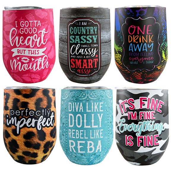 12oz STAINLESS STEEL INSULATED WINE CUP WITH LID- 6/PACK