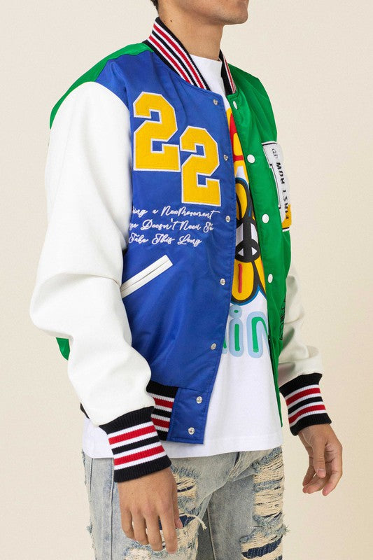 Members Only NY Blue, Green & Red Letterman Jacket