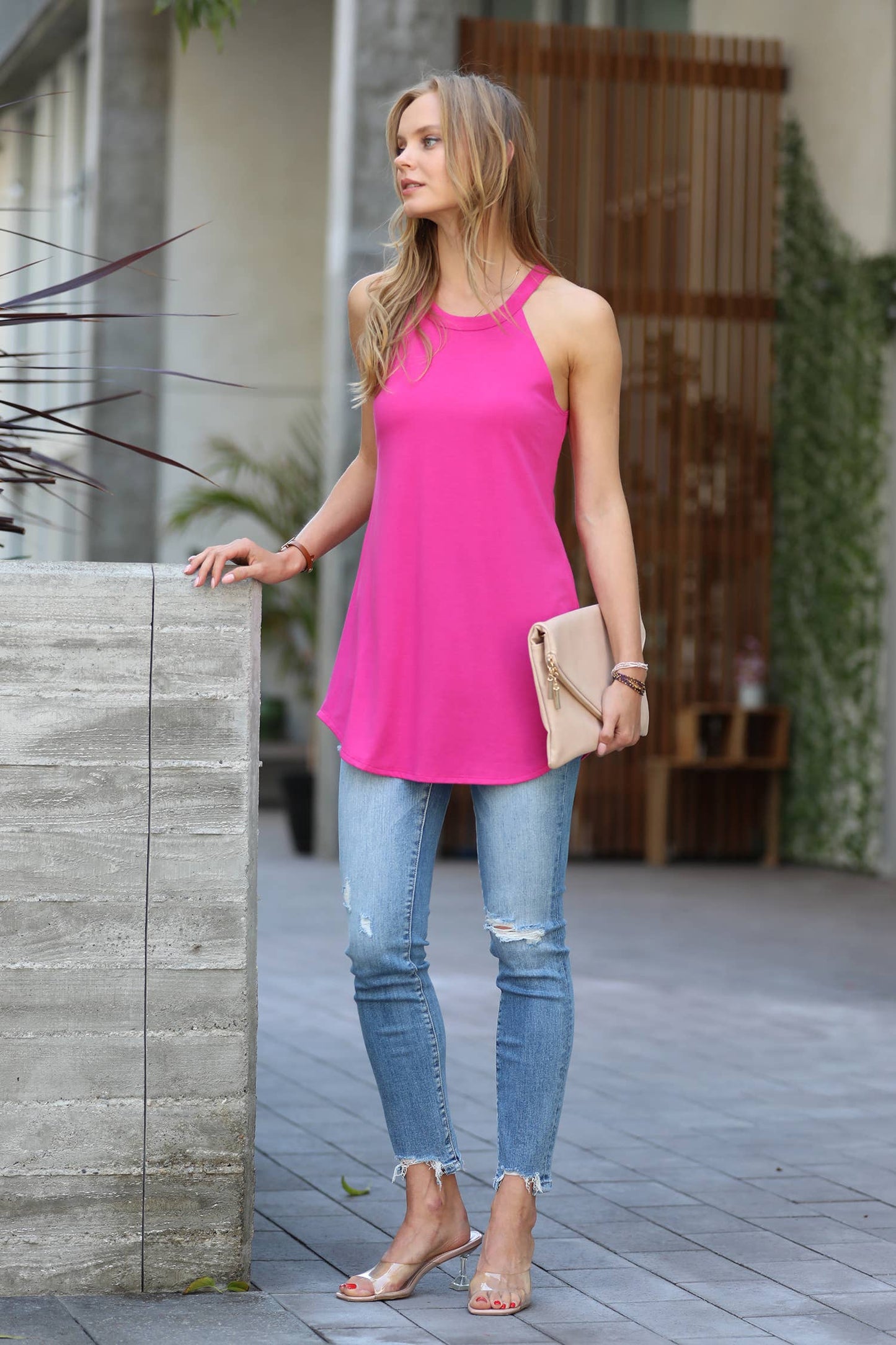HALTER NECK TANK TOP Lt MAGENTA