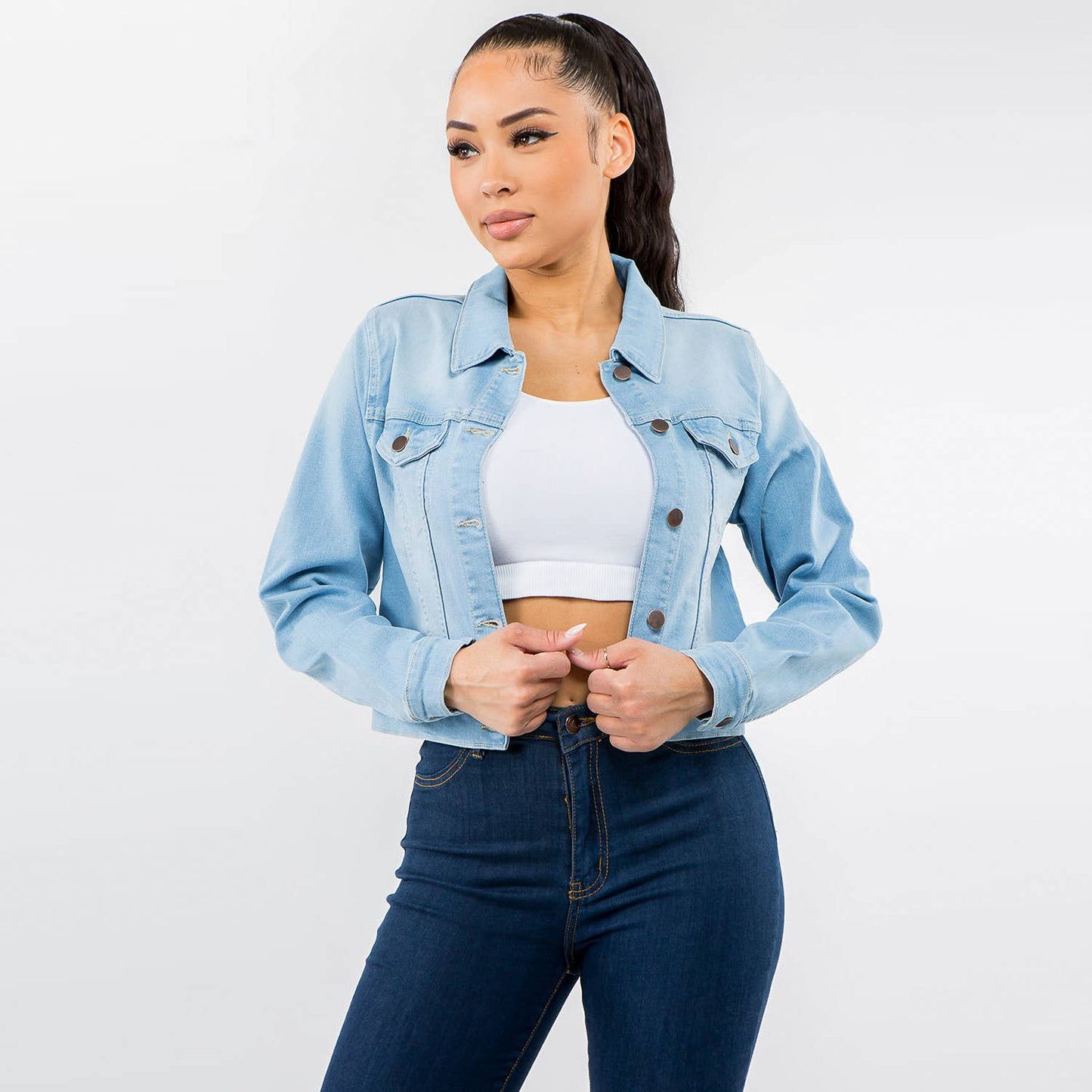 PLUS SIZE BASIC SLIM FITTING DENIM JACKETS-ABK7046P
