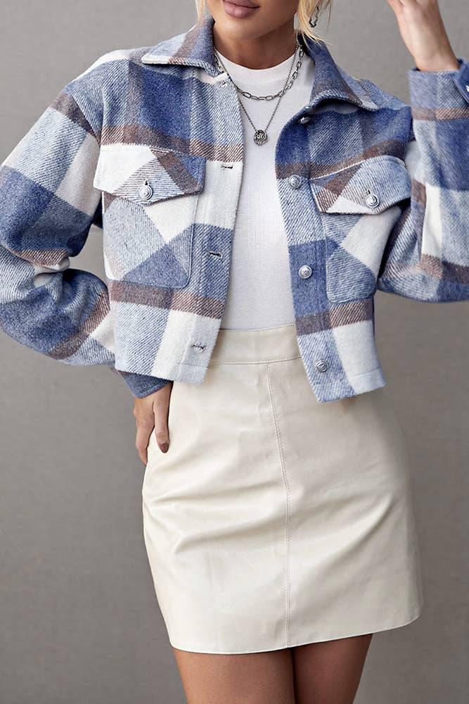 Pocketed Plaid Open Button Shackets (GSS022)