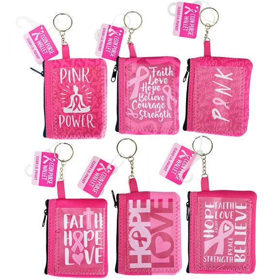 BREAST CANCER AWARENESS NEOPRENE WALLET KEY CHAIN- 6/PACK
