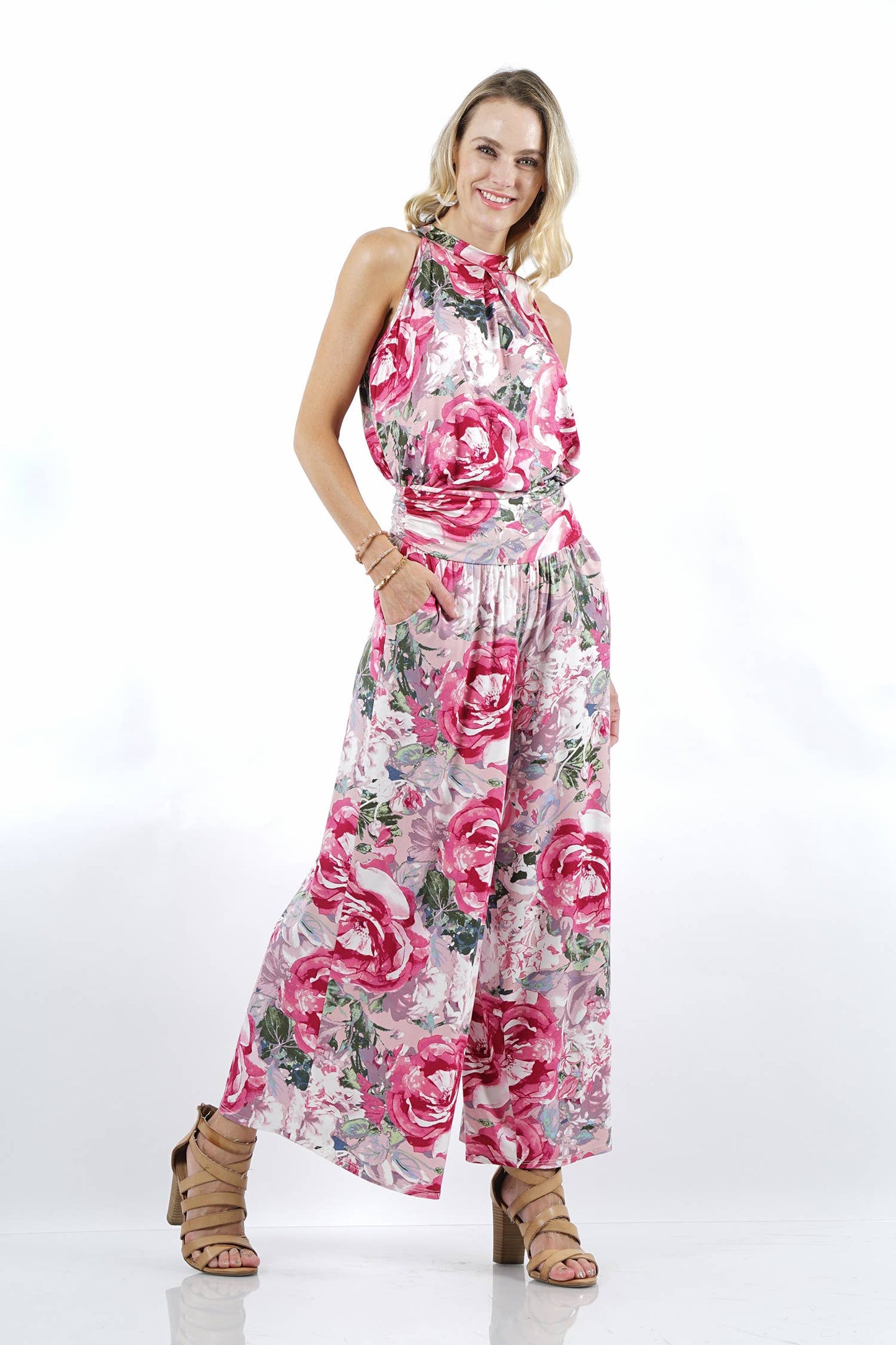 SC73577 Floral print sleeveless top w/ back tie
