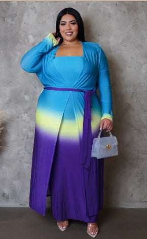 Purple OMBRE Dress and Cardigan Set