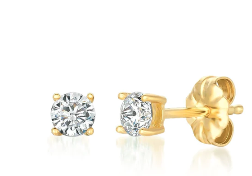 Solitaire Brilliant Stud Earrings Finished in 18kt Yellow Gold - 2.0 Cttw
