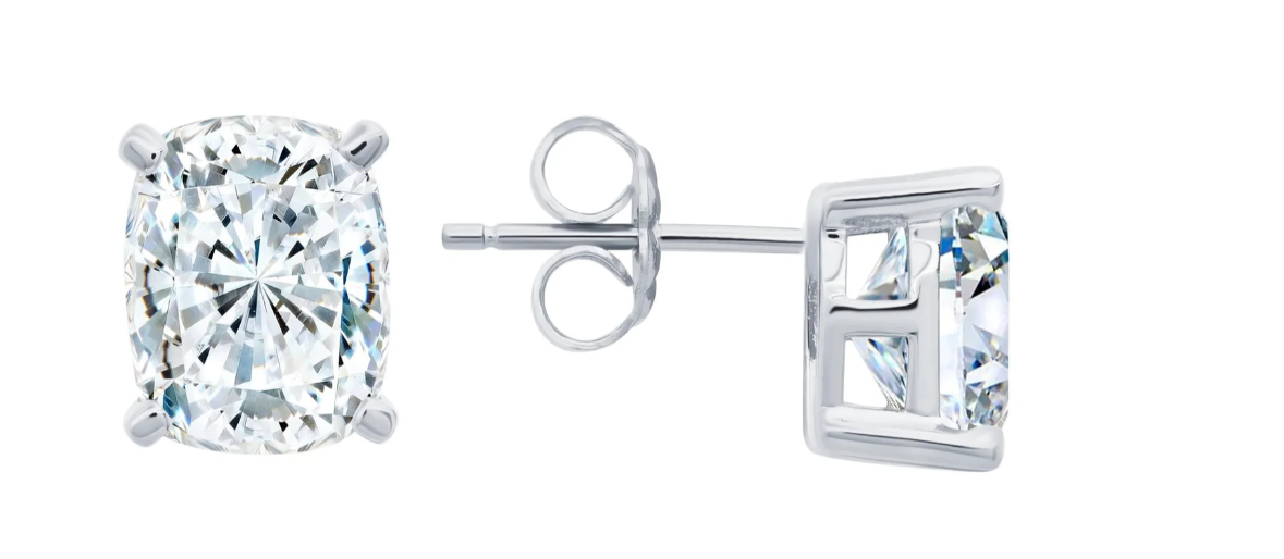 Bliss Cushion Cut Drop Earrings Finished in Pure Platinum 8.25 C