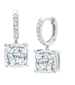 Bliss Cushion Cut Drop Earrings Finished in Pure Platinum 8.25 C