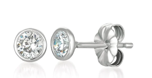 Solitaire Bezel Set Earrings Finished in Pure Platinum 1C