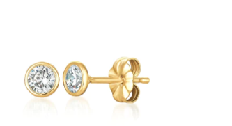 Solitaire Bezel Set Earrings Finished in 18K Gold 1C