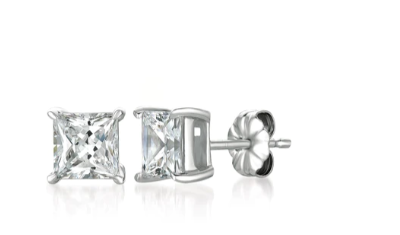 Solitaire Princess Stud Earring Pure Platinum Finished 1.5K