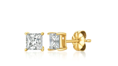 Solitaire Princess Stud Earring 18k Gold Finished 1.5K