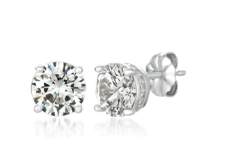 Royal Brilliant Cut Stud Earrings Finished in Pure Platinum 3.2C