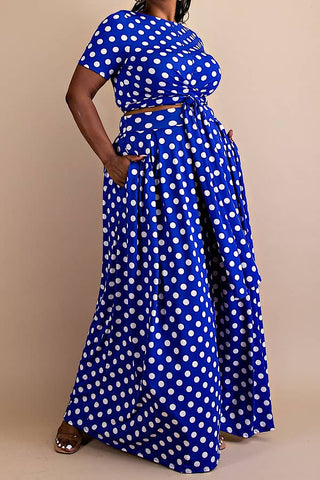 PLUS SIZE POLKA DOT MATCHING SKIRT SET