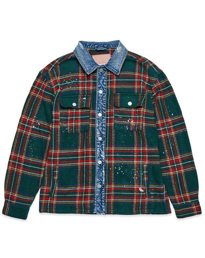FLANNEL SHACKET WITH DENIM CONTRAST