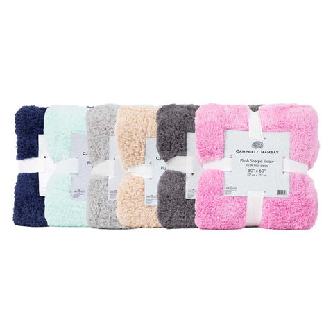Plush Sherpa Throw Blankets, Assorted Colors, Soft, 50x60