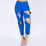 CUT OUT ROLL UP COLOR MOM JEANS-RJH3961