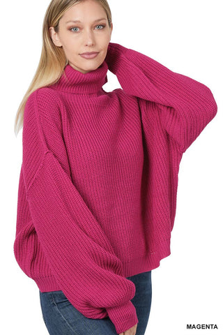 Oversize Turtleneck Sweater Magenta XL
